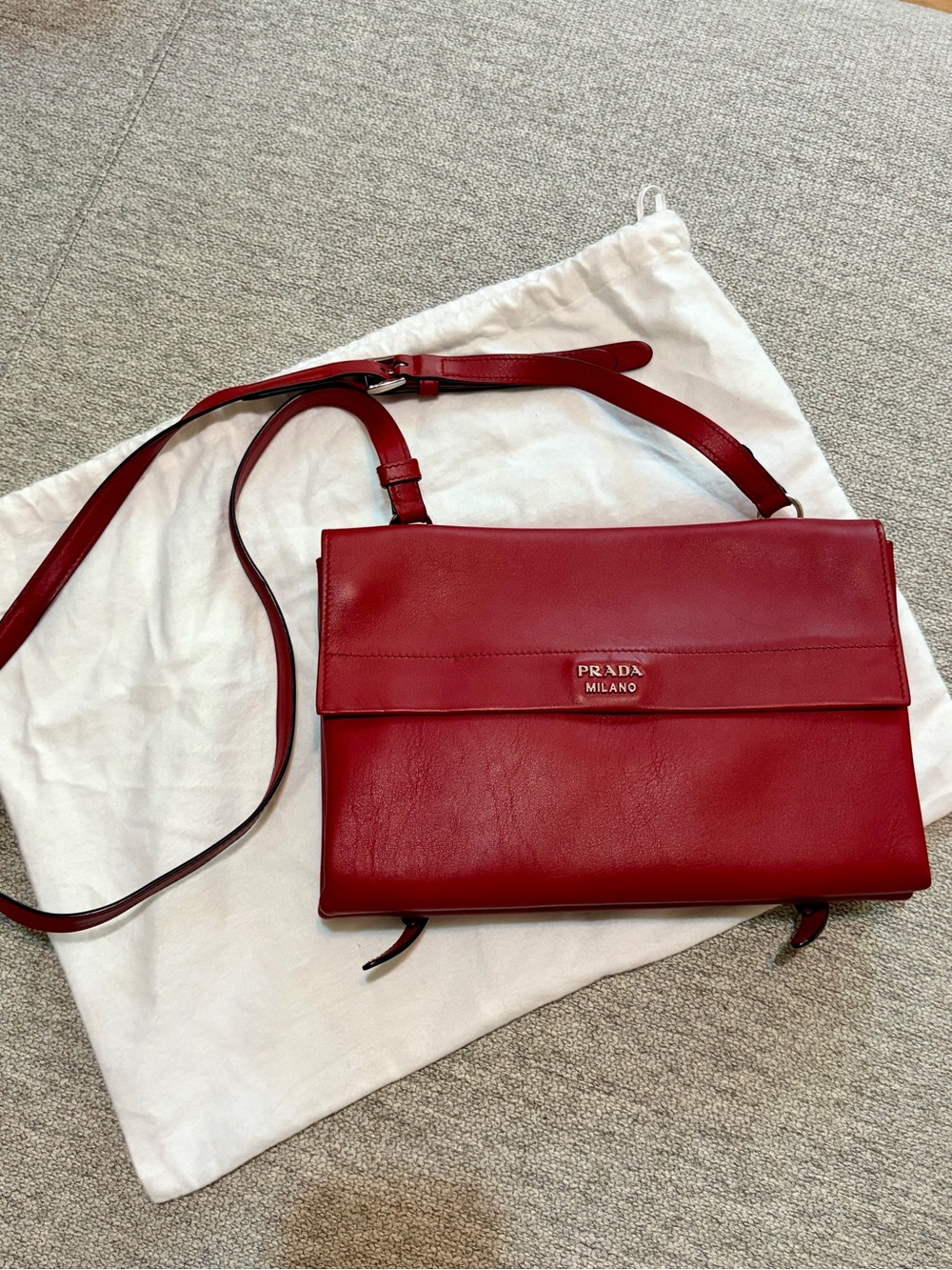 Prada Red Leather Flap Crossbody Bag